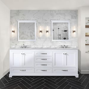 Dukes 80 in. W x 22 in. D White Double Bath Vanity, Carrara Marble Top, Faucet Set, and 30 in. Mirrors
