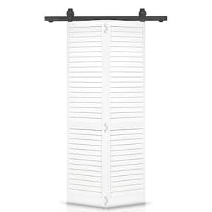24 in. x 80 in. Louver Solid Core Prime White Wood Bi-Fold Barn Door with Sliding Hardware Kit