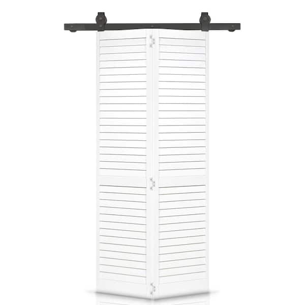 CALHOME 24 in. x 80 in. Louver Solid Core Prime White Wood Bi-Fold Barn Door with Sliding Hardware Kit