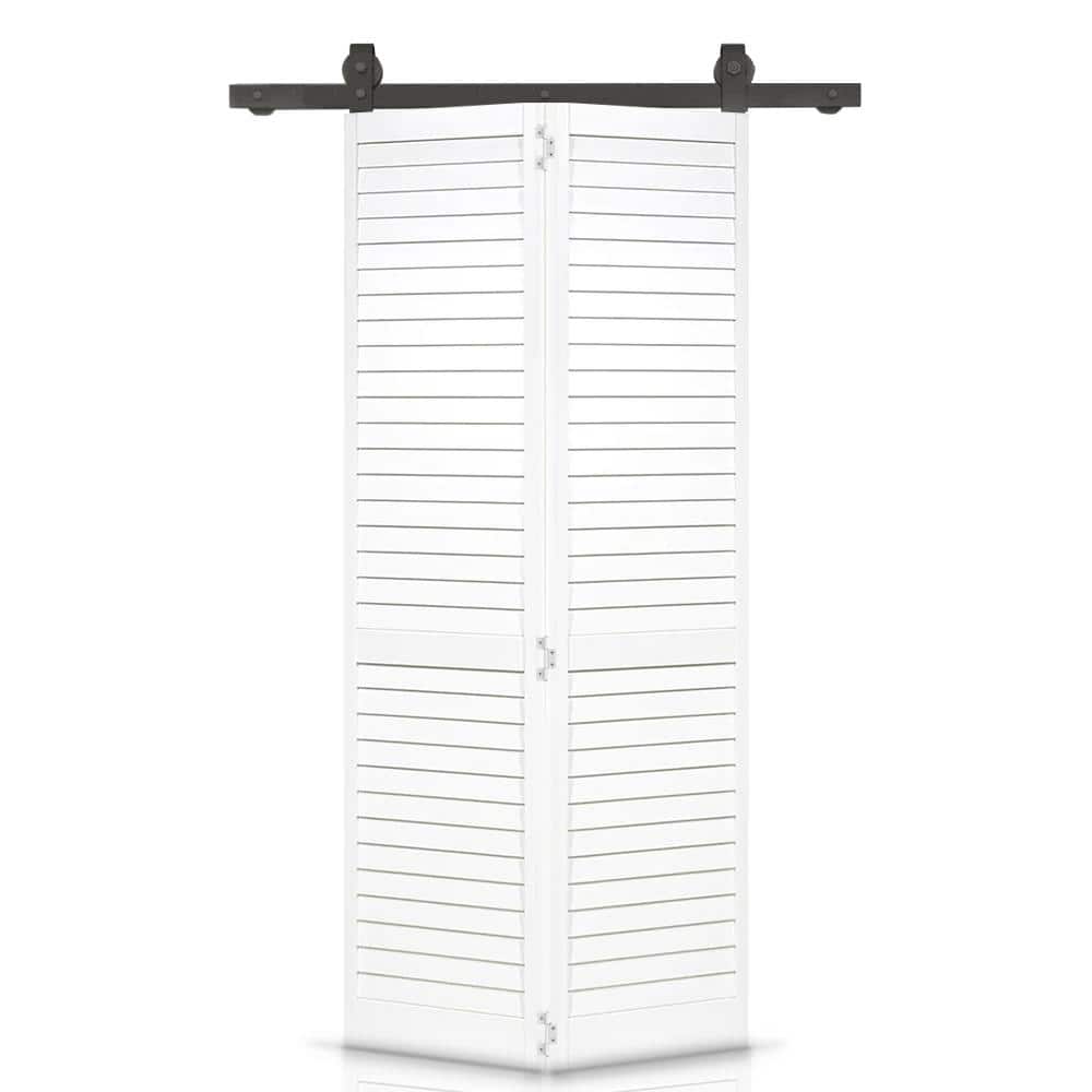 CALHOME 30 in. x 80 in. Louver Solid Core Prime White Wood BiFold Barn