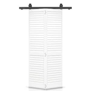 30 in. x 80 in. Louver Solid Core Prime White Wood Bi-Fold Barn Door with Sliding Hardware Kit