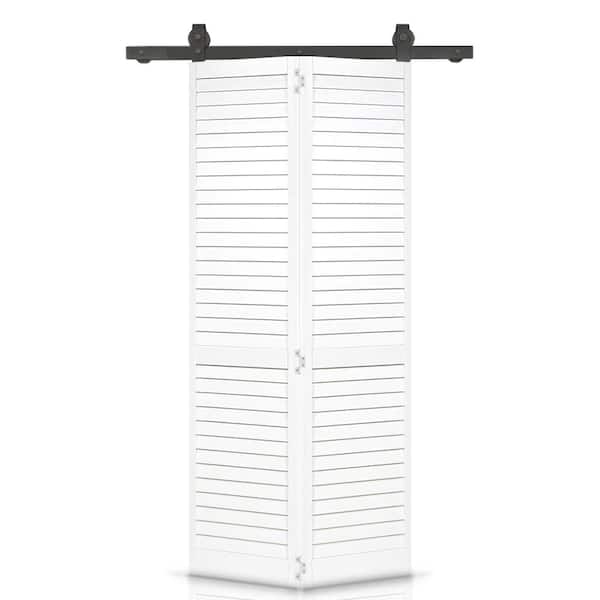 CALHOME 60 in. x 80 in. Louver Prime White Solid Core Double Bi-Fold Barn Door with Sliding Hardware Kit