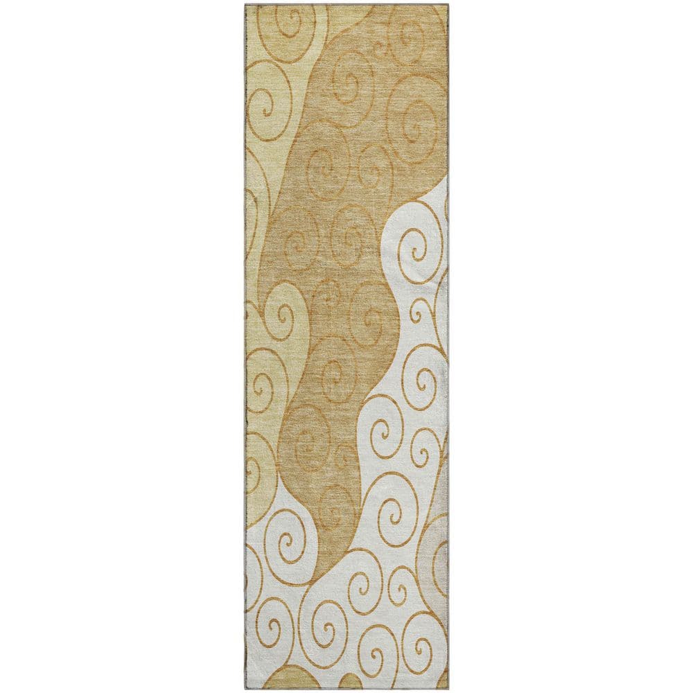 Mayfield Premium Machine Washable Abstract AMF2464 Gold 2 ft. x 7 ft. Runner Rug price history on PriceWatchPro