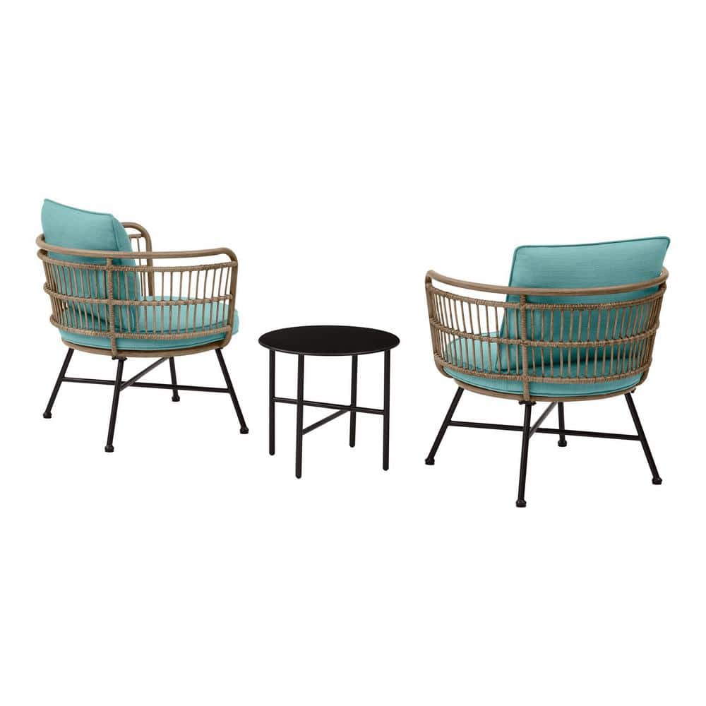Stylewell  Shiloh Valley 3-Piece Black Steel Outdoor Bistro Set with Aloe Cushions - 3