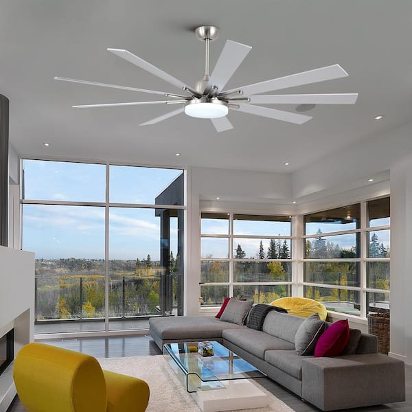 72 in. Indoor DC Motor Brushed Nickel LED Ceiling Fan Lighting with 9-Metal Blade, Remote Control, 6-Speed Fan