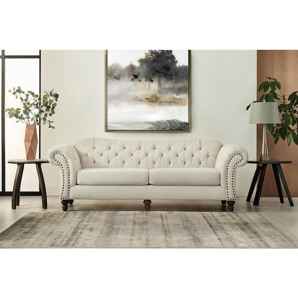 New Classic Furniture Whitmore 97.5 in. Flared Arm Polyester Removable Cushion Sofa in Khaki Beige