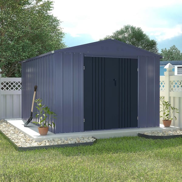 VEIKOUS 8 ft. W x 10 ft. D Outdoor Metal Storage Shed in Gray (80 sq. ft.)