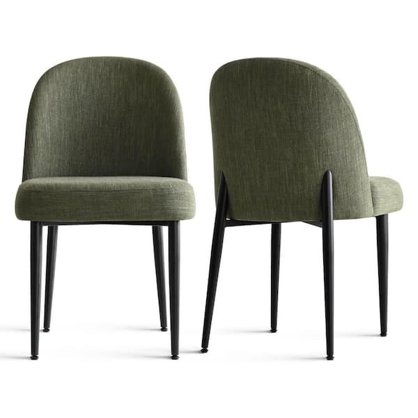 LAOTIES Green Linen Upholstered Dining Chair (Set of 2)