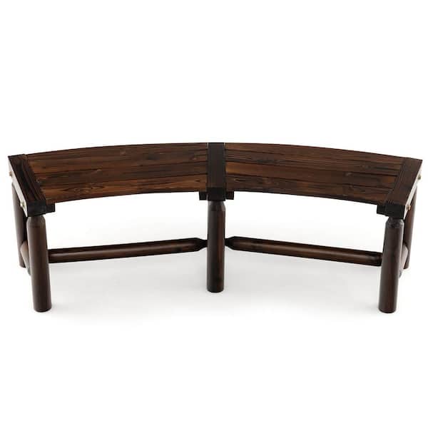 Gymax wood outdoor Bench Carbonized Wood Dining Bench for Round Table 710 lbs. Max Load Patio (1-Piece)