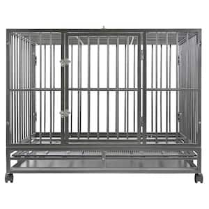 Heavy-Duty Metal Dog Cage in Silver - Large 42 in.