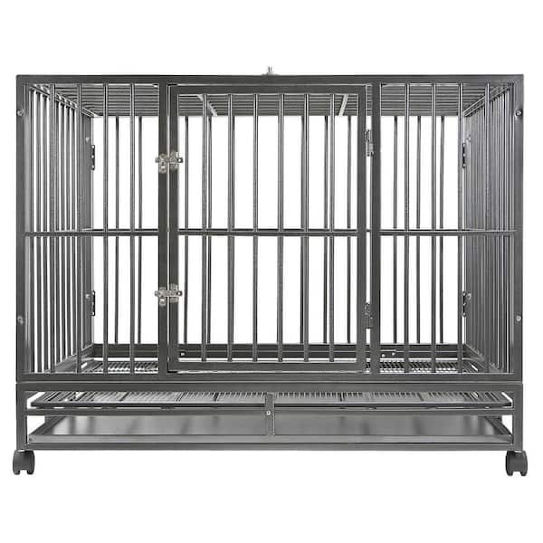 SMITHBUILT Heavy-Duty Metal Dog Cage in Silver - Large 42 in.