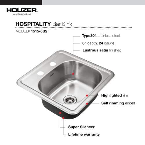 15" Satin Stainless Steel Single Bowl Drop-in Bar Sink