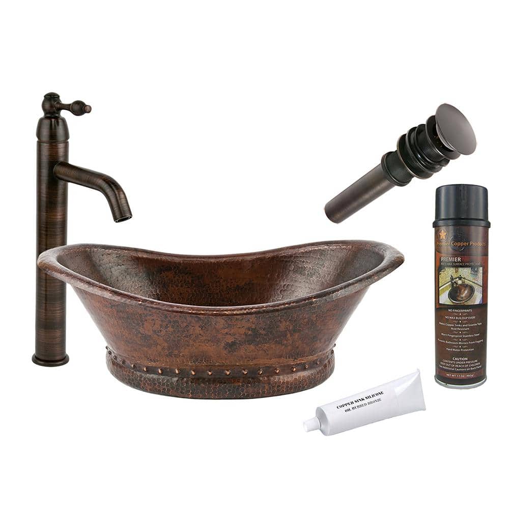 Premier Copper Products All-in-One Bath Tub Vessel Hammered Copper Bathroom Sink in Oil Rubbed Bronze -  BSP1_VBT20DB