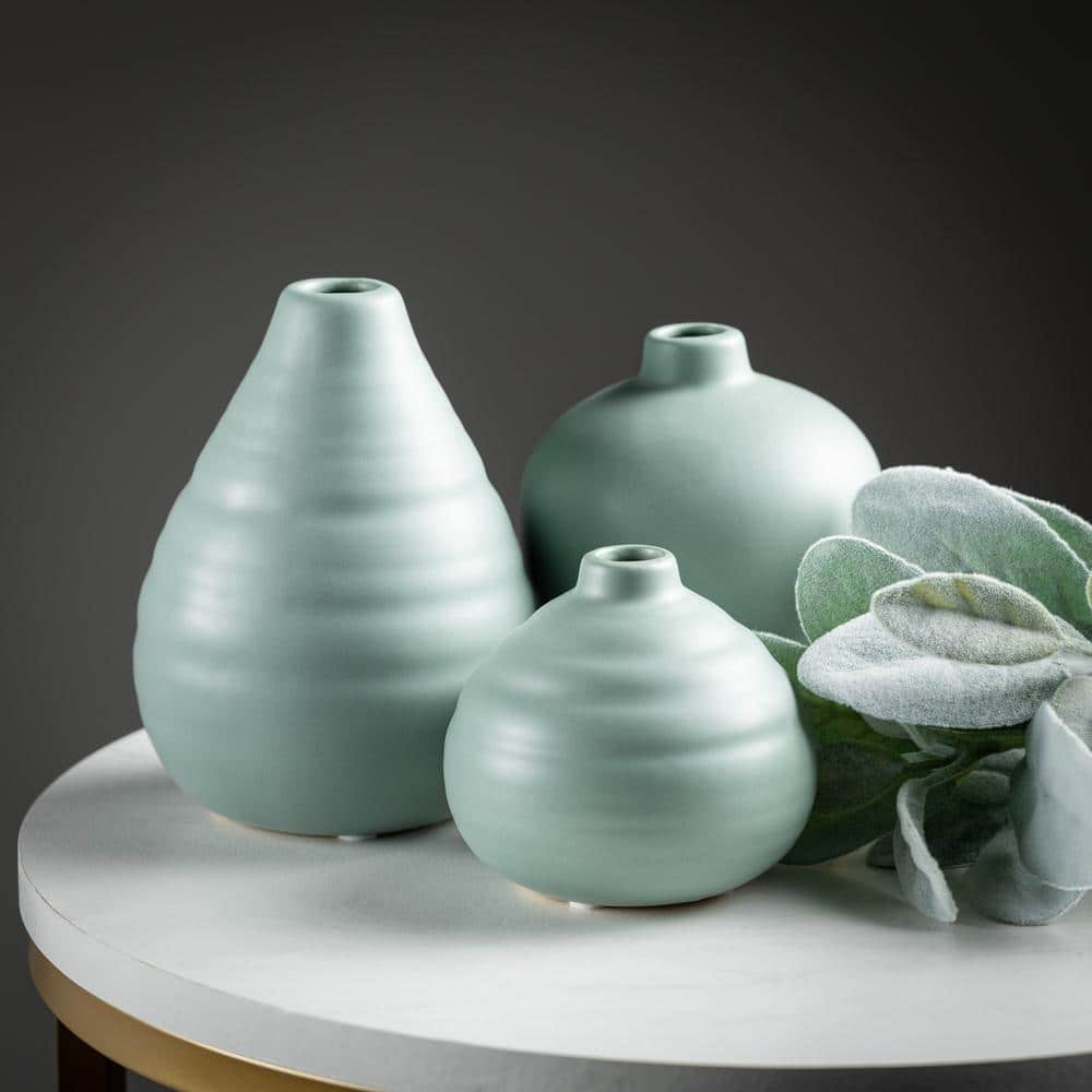 Sage Matte Ceramic Bud Vase Trio Set - Modern Home Accent