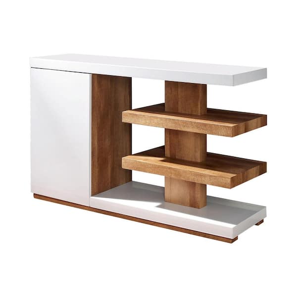 Furniture of America Marvel 48 in. White/Natural Standard Rectangle Wood Console Table with Cabinet