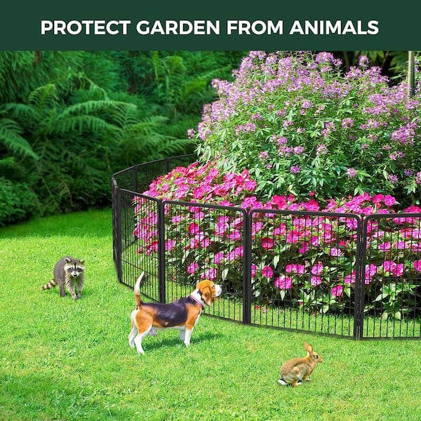 22 in. L x 24 in. H. Black Metal Garden Fence Outdoor, Heavy Duty