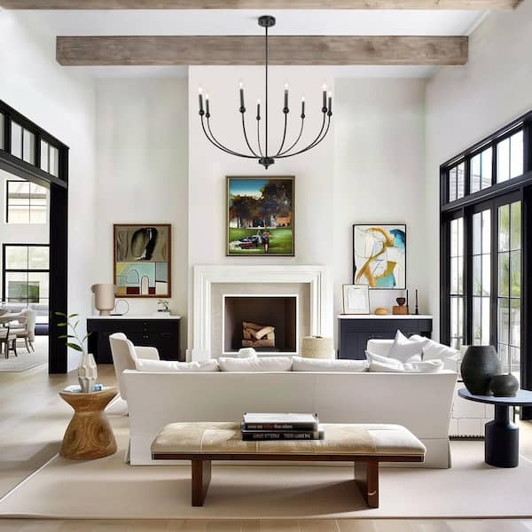 Transitional 39.8 in. 8-Light Black Classic Candlestick Chandelier for Living Room, Foyer Large Pendant, LED Compatible