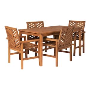 Chevron Brown 5-Piece Wood Outdoor Patio Dining Set