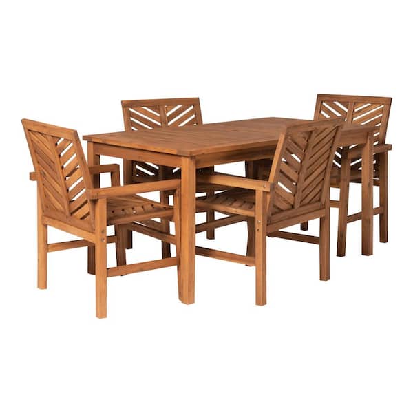 Chevron Brown 5-Piece Wood Outdoor Patio Dining Set