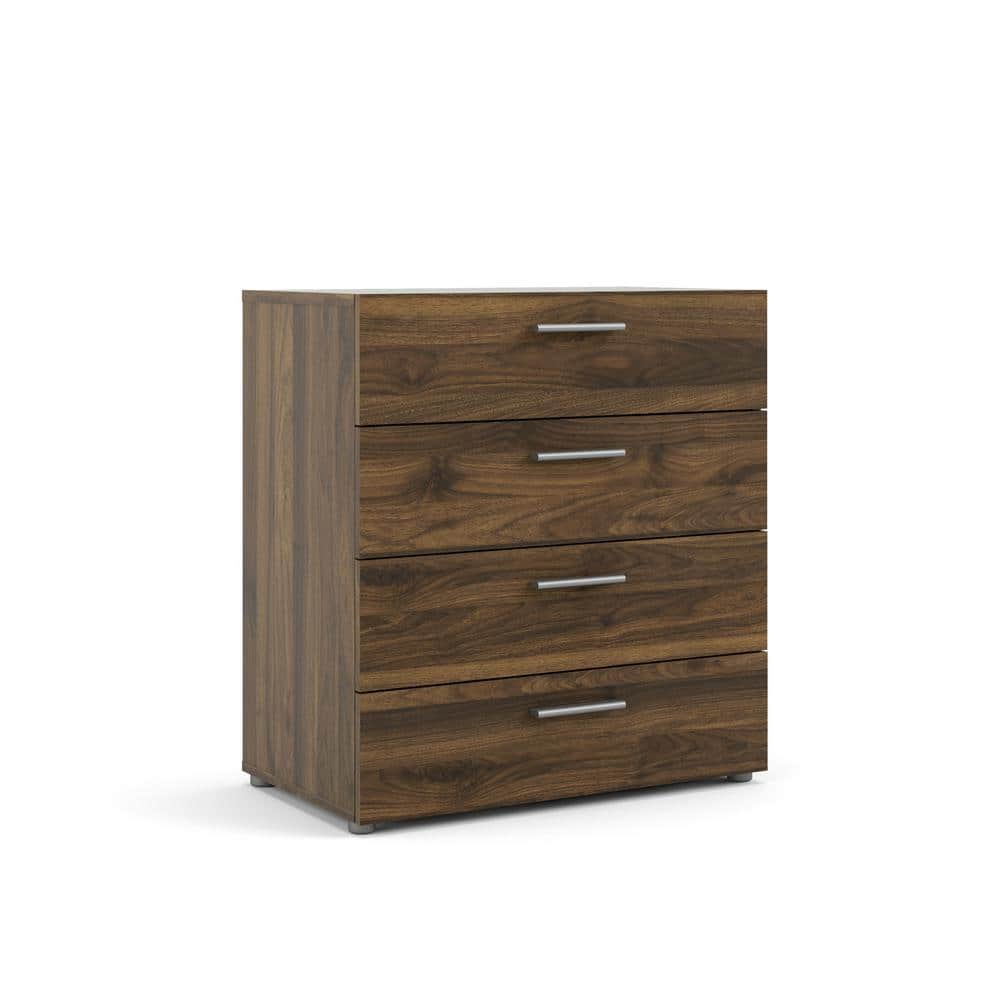 Walnut Medium Wood 4-Drawer Chest with Steel Handles