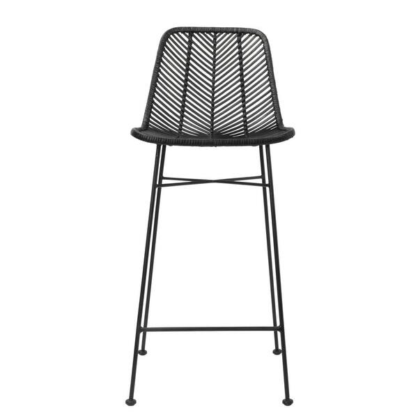 Bloomingville Black Rattan Bar Stool with Metal Frame