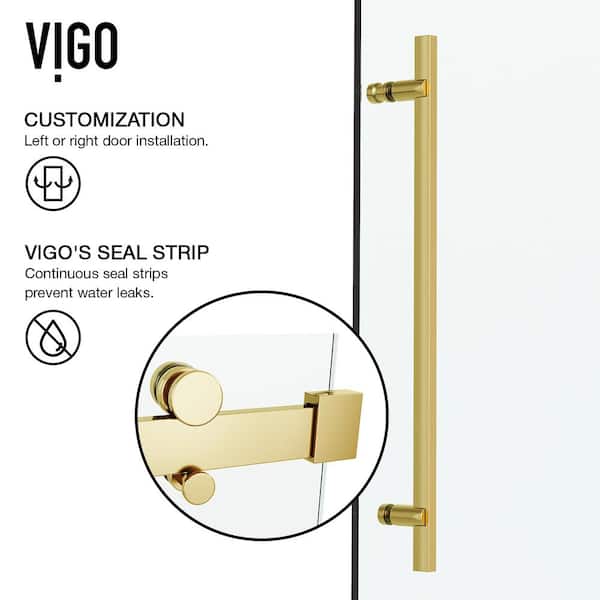 Luca 56 to 60 in. W x 79 in. H Frameless Sliding Shower Door in Matte Brushed Gold with 3/8 in. (10 mm) Clear Glass