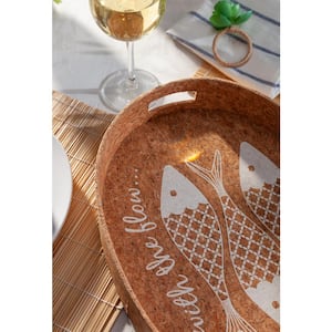 Decorative Tan Printed Oval Cork Tray