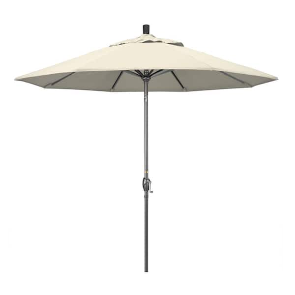 California Umbrella 9 ft. Hammertone Grey Aluminum Market Patio Umbrella with Push Button Tilt Crank Lift in Beige Olefin