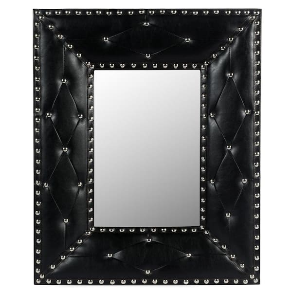 HBEZON 21 in. W x 26 in. H Medium Rectangular PU Covered Wood Framed Wall Bathroom Vanity Mirror in Black