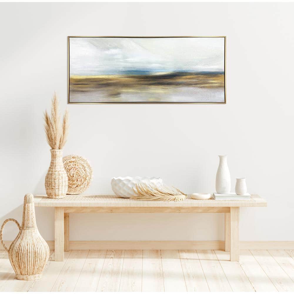 Abstract Horizon Hand Painted Gold Framed Canvas Art, 19x45 Inches