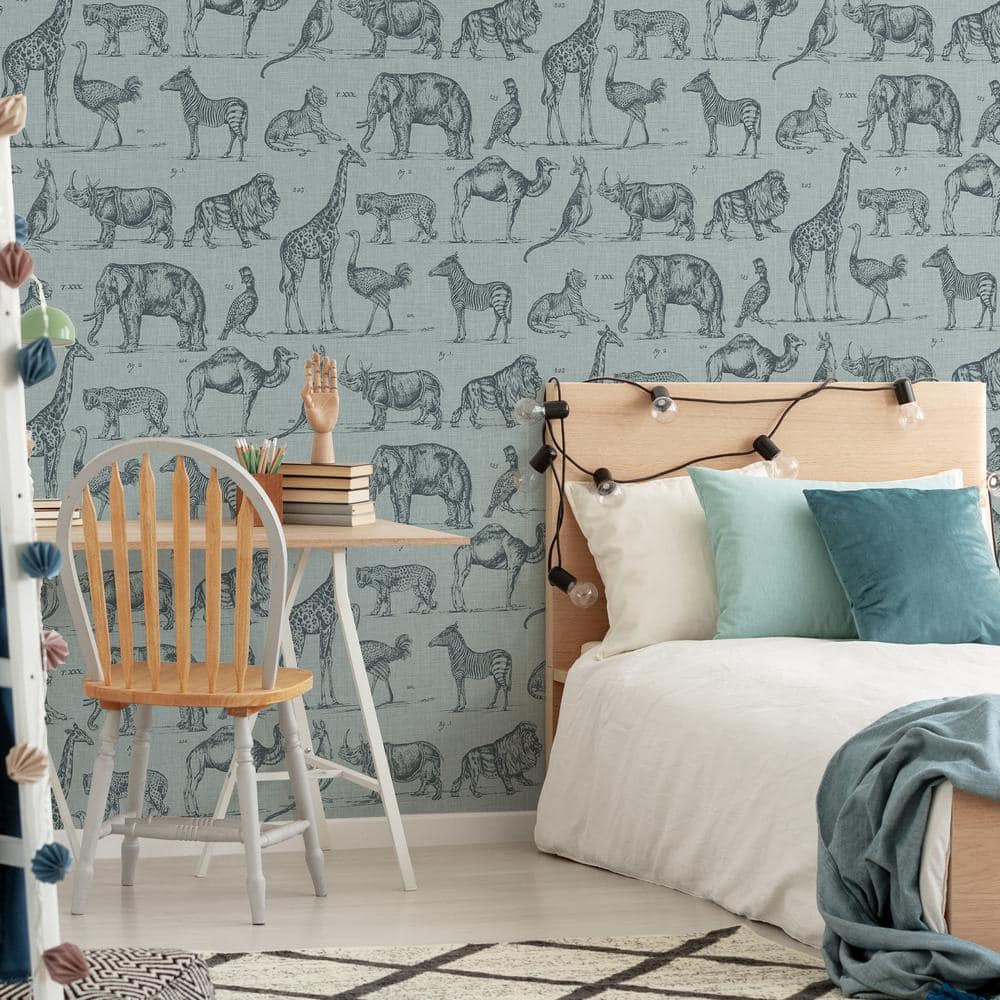 Blue Non-woven Animal Print Removable Wallpaper Roll