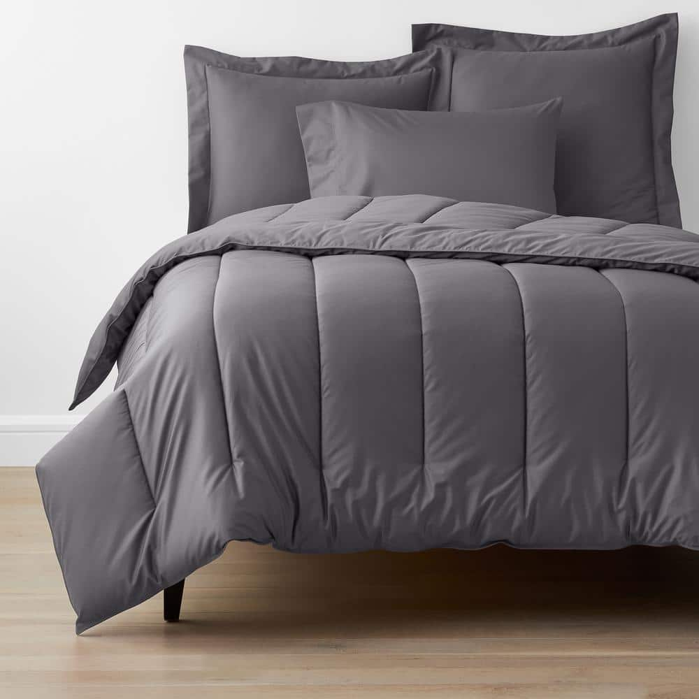 Company Cotton Stone Gray Solid 300-Thread Count Wrinkle-Free Sateen King Comforter -  The Company Store, C1B2-K-STN-GRA