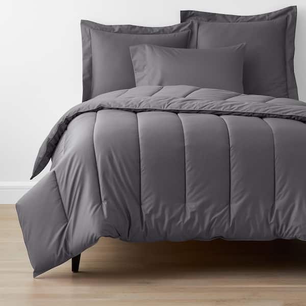 The Company Store Company Cotton Stone Gray Solid 300-Thread Count Wrinkle-Free Sateen King Comforter