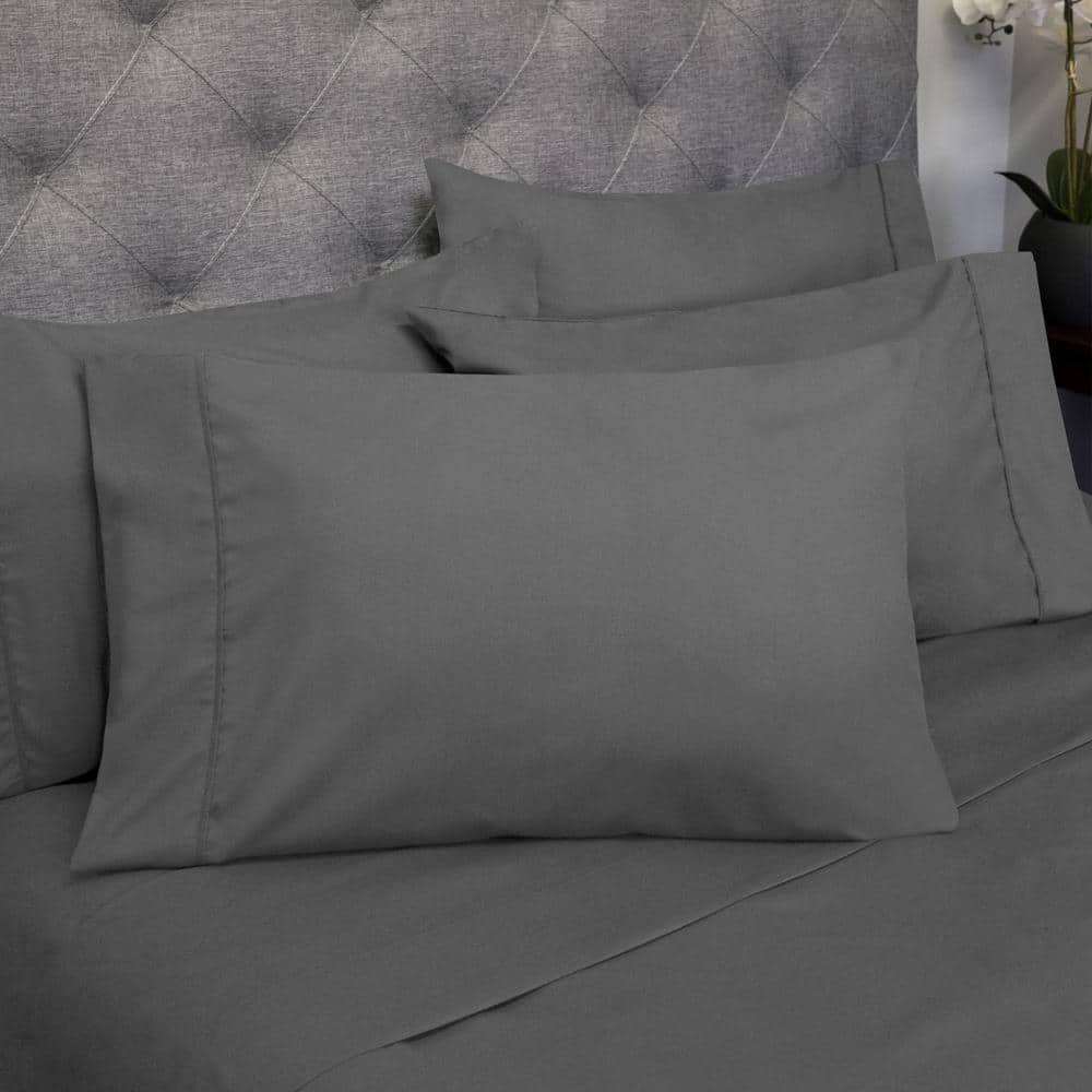 Gray Deep Pocket Microfiber Queen Sheet Set with Extra Pillowcases