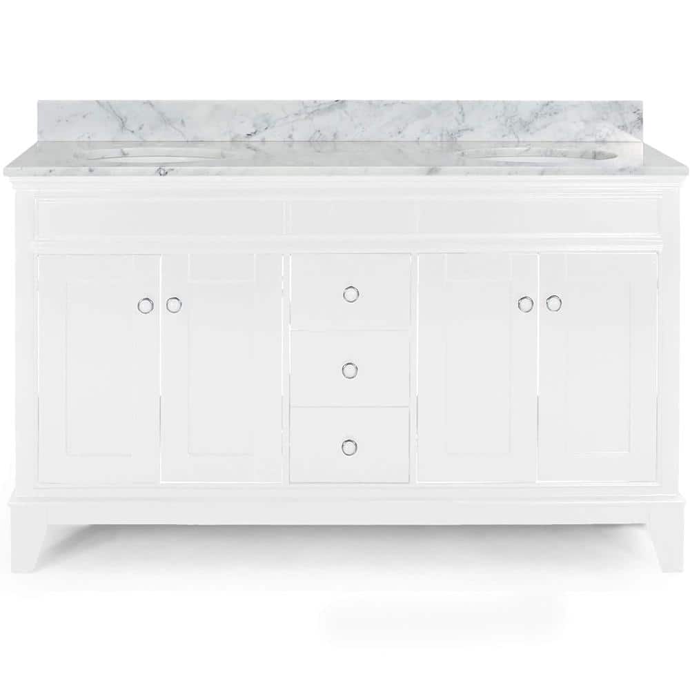 61 in. W x 22 in. D x 40 in. H Double Sink Freestanding Bath Vanity in Whit