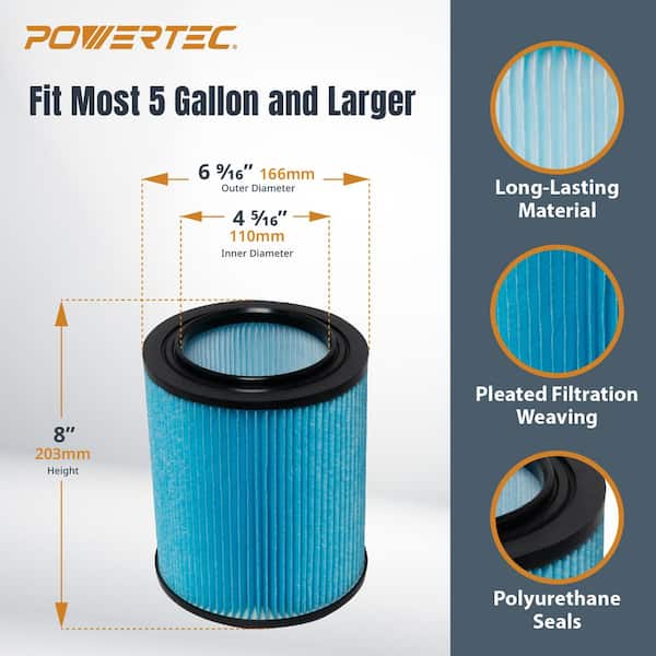 POWERTEC Cartridge Wet Dry Vacuum Replacement Filter for