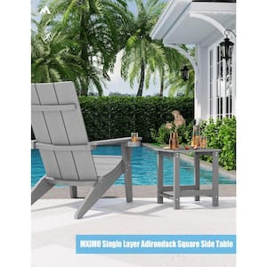 Oversize Modern Grey Plastic Outdoor Patio Adirondack Chair with Square Side Table