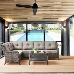 Carolina 5-Piece Brown Wicker Outdoor Patio Sectional Sofa Set with Gray Cushions and Coffee Table