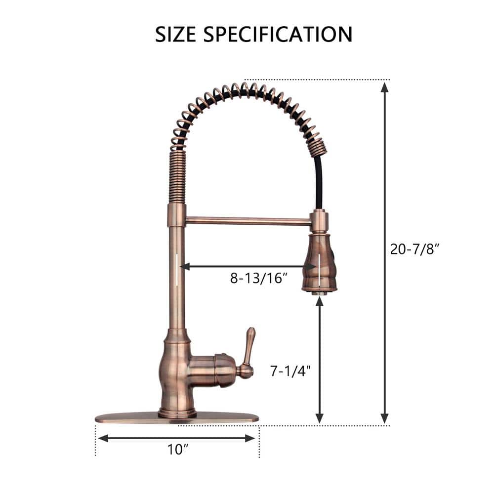 Antique Copper Pre-Rinse Spring Kitchen Faucet with Pull Down Sprayer