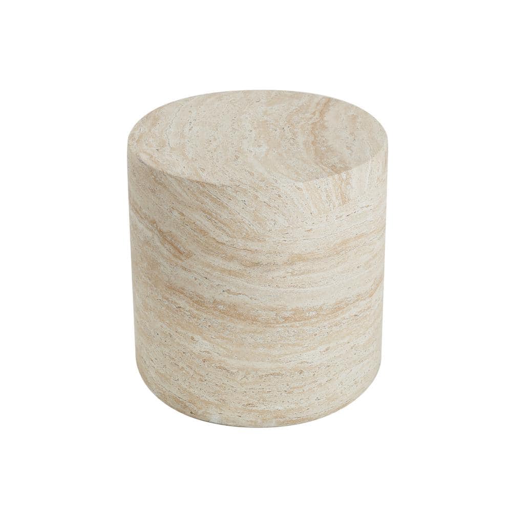 Zayden Outdoor Patio Round Accent Table, Concrete, Beige Travertine