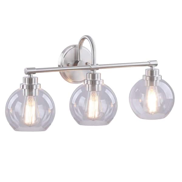 24 in. 3-Light Brushed Nickel Vanity Light with Clear Glass Shade