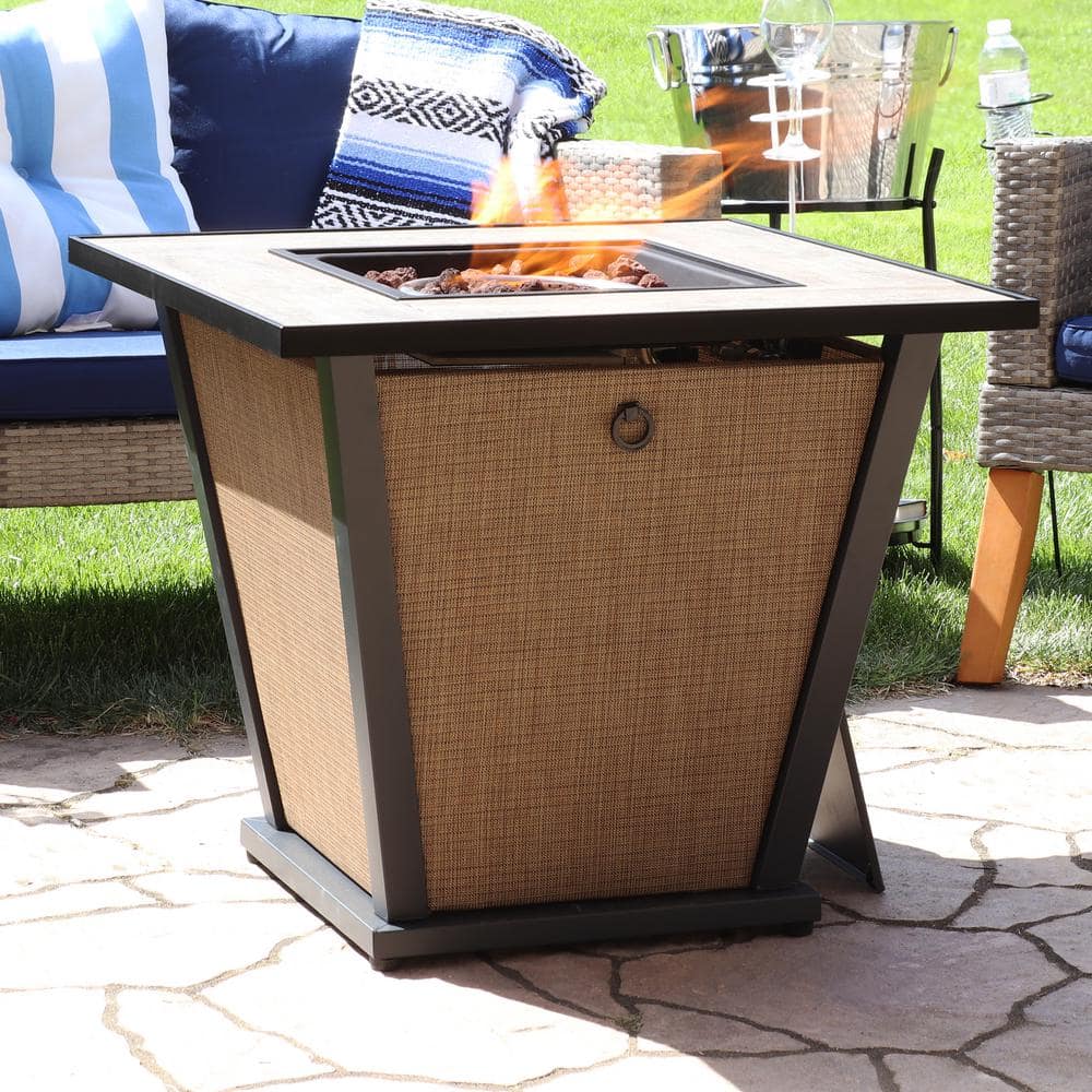 Brown Metal Propane Gas Fire Pit Table with Tile Top