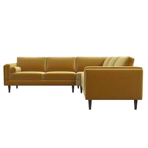 Franklin 103 in. W Square Arm Velvet Modern living Room Corner Symmetric Sofa in Yellow (Seats 5)
