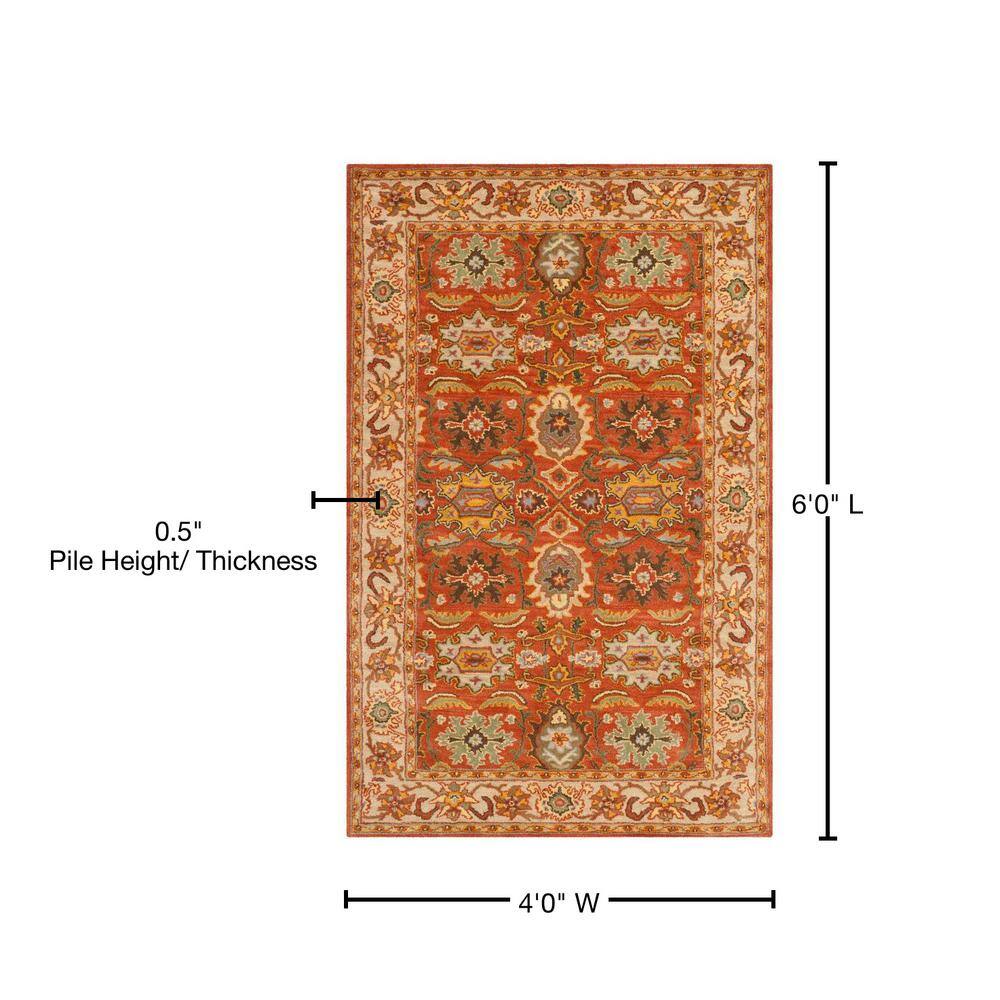 Hand-Tufted Rust and Beige Wool Area Rug, 4' x 6'