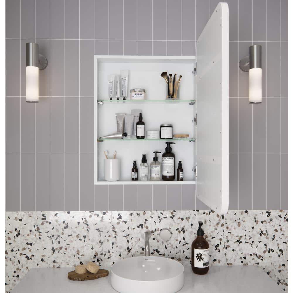 White Stainless Steel Recessed Medicine Cabinet with Adjustable Shelves