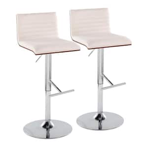Mason 32.75 in. Adjustable Height Cream Fabric and Chrome Metal Bar Stool with Straight "T" Footrest (Set of 2)