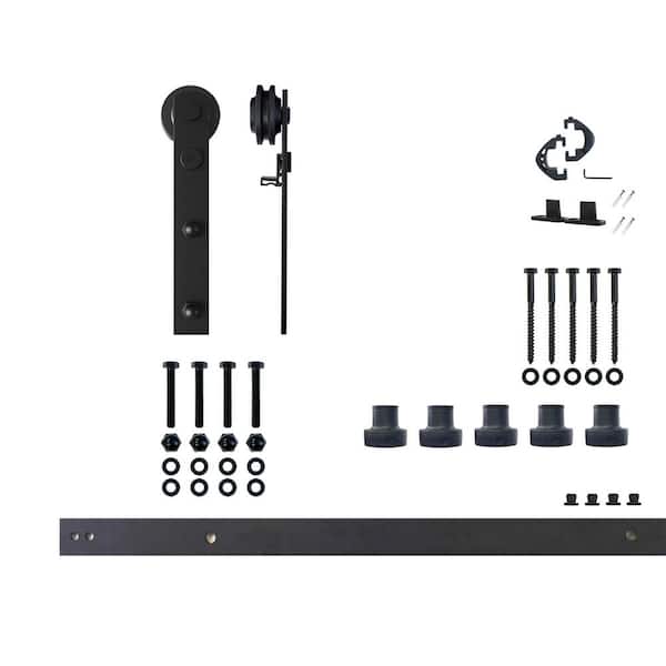 HOMACER 6.6 ft./79 in. Black Rustic Non-Bypass Sliding Barn Door Hardware Kit Straight Design Roller for Single Door