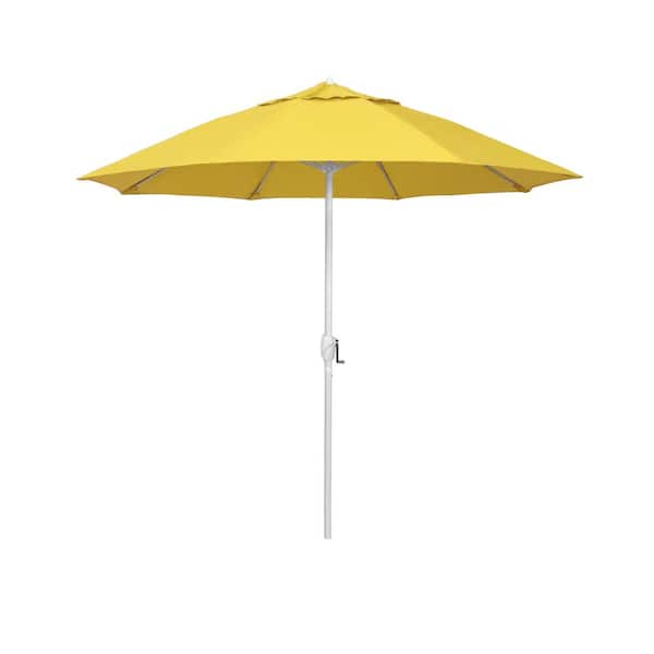 California Umbrella 7.5 ft. Matted White Aluminum Market Patio Umbrella Fiberglass Ribs and Auto Tilt in Lemon Olefin
