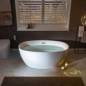 Auxerre 55 in. Acrylic FlatBottom Double Ended Bathtub with Brushed Nickel Overflow and Drain Included in White