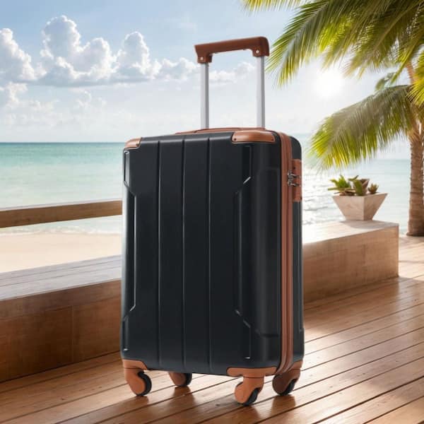 21.5 in. Black Brown ABS Hardside Luggage Double Spinner Suitcase with 3-Digit TSA Lock, 3-Step Telescoping Handle